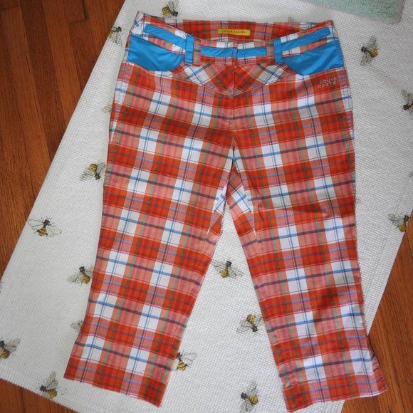 Louis Castel Orange Plaid Bermuda Shorts Small...C1024